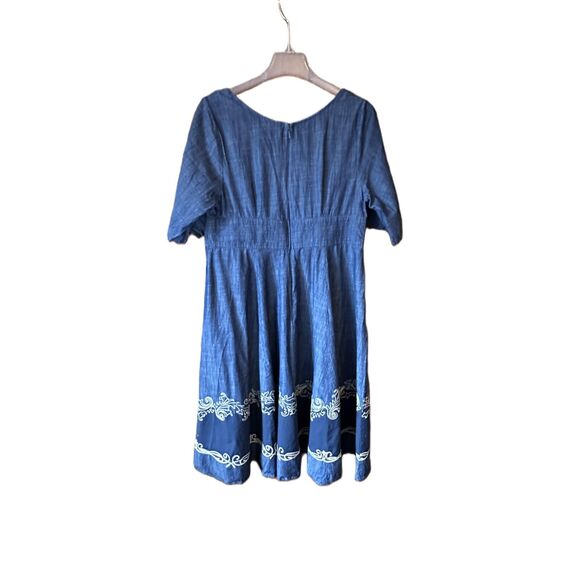eShakti Blue 1940's 1950's Square Neckline Fit & Flair Dress Embroidered - Picture 13 of 13